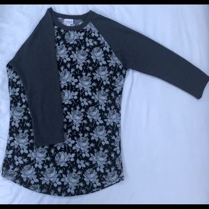 LuLaRoe Randy shirt, grey, white and black colors, floral pattern